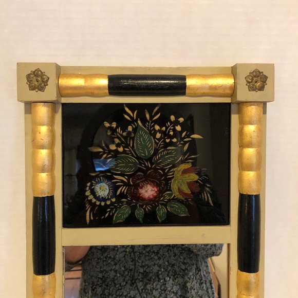 Vintage Federal type Split Mirror and Floral painting 11' by 21" Gilded